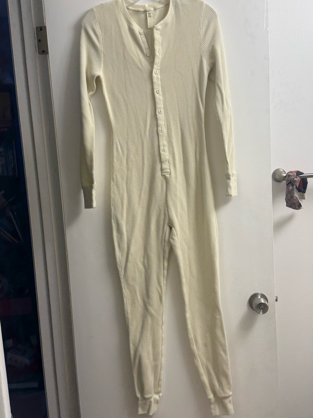 SKIMS One-Piece Waffle Knit Henley Onesie Jumpsuit Size Large Full Length